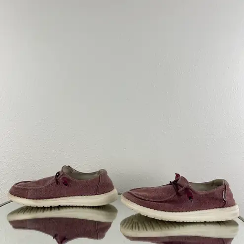 Hey Dude Womens Burgundy Wendy Fabric Drawcord Casual Slip On Loafer Shoes