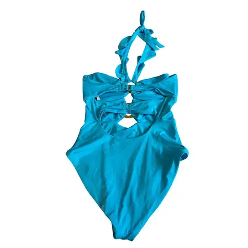 Soluna Swim Standard Buckle Up One Piece Bandeau Swimsuit Large Blue