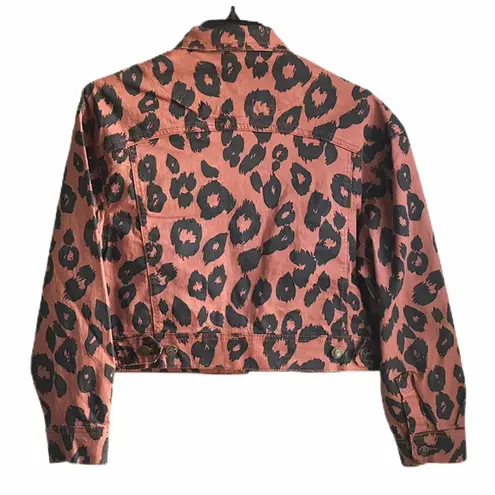 NWT Rust and Black Leopard Print Denim Jacket Red Size M