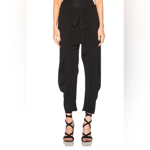 Alexis • Black Nikos Cross Over Tie Front Black Pull On Stretch Pants Large