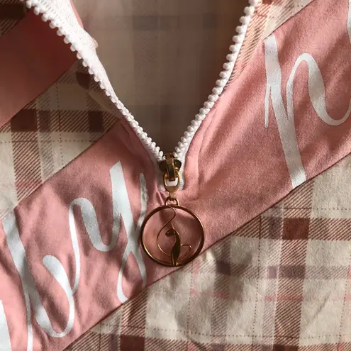 Baby Phat Cropped Top Pink Plaid Half Zip Short Sleeves Logo Sz L GUC