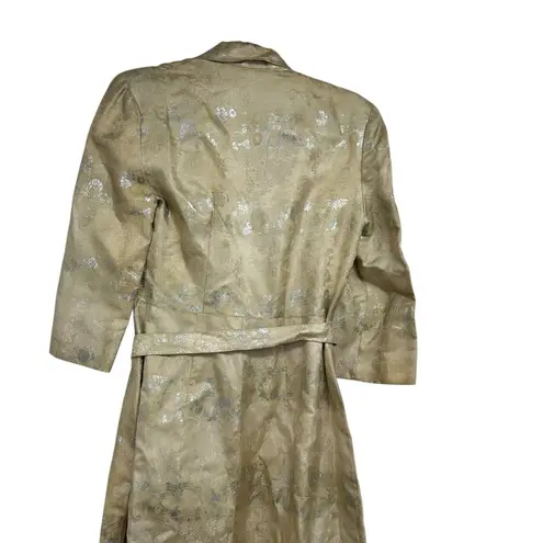 Vintage Handmade Brocade Duster Robe Gold Metallic Jacquard Belted Long Coat M Size M