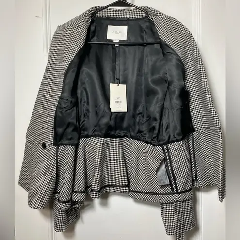 LK Bennett NEW Nina Houndstooth Peplum Belted Blazer Jacket Black/White Sz 12 Black