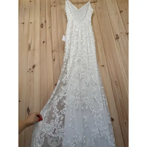 Lulus NWT  Everlasting Passion White Sequin Beaded Backless Maxi Dress Bride XXS