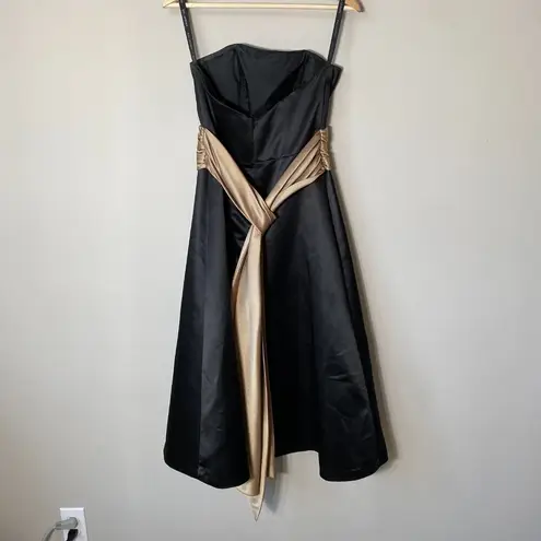 Bill Levkoff Women's Sz 6 Strapless Belted Sash Evening Formal Midi Dress Black