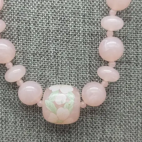 Vintage Pink Plastic Bead Collar Strand Necklace Large Floral Center Bead 18"