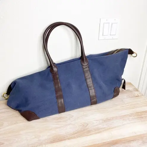 cuyana navy canvas leather weekender overnight bag Blue