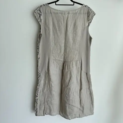 Lina Tomei Linen Dress XL Embroidered Lagenlook Farmer Earthy Cottage Boho Tan