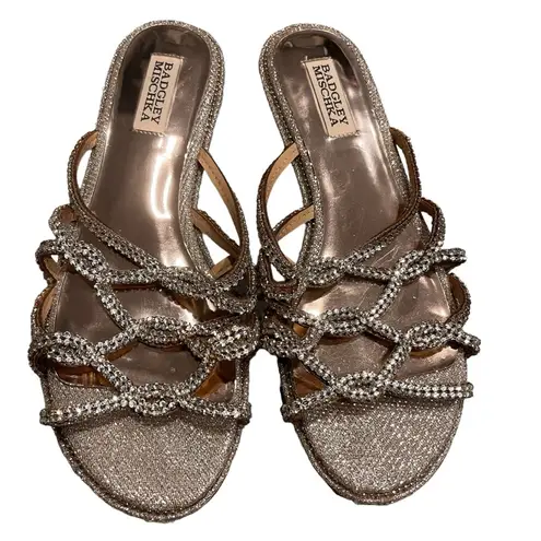 Badgley Mischka Women's Sofie Rose Gold Platino Rhinestone Flats Sandals size 9