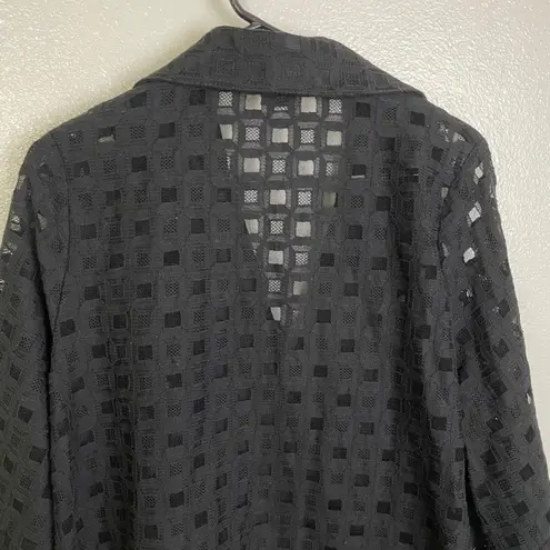 Damee Inc Jacket Womens Small Black Mesh Check Button Up Sheer Collared