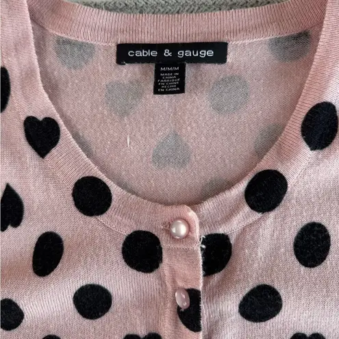 Cable & Gauge Valentines Day Pink Black Heart Polka Dot Cardigan Sweater Medium