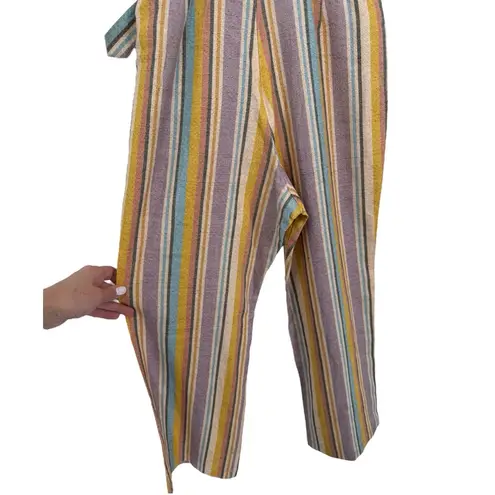 Ellejay Holly Pastel Rainbow Striped Linen Blend Cropped Jumpsuit Size Medium