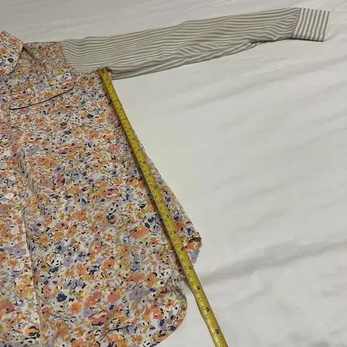 Neiman Marcus Women’s Floral / Striped Sleeves Button Up blouse Top Sz XS