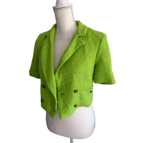 INDEFEIR Lime Green Boucle Crop Blazer Jacket Size XS