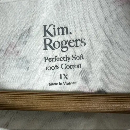 kim rogers NWT Pajama Top Women 1X White Santa Long Sleeve 100% Cotton Christmas