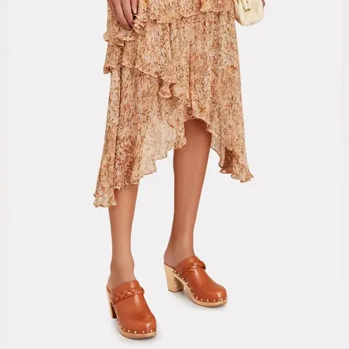 Loeffler Randall Merrill Braided Cognac Leather Mid Heel Clogs