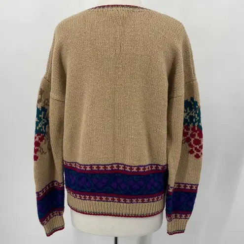 Vintage SKYR Shetland Wool Sweater Crewneck Pullover Grapes Pattern Tan Womens M Size M