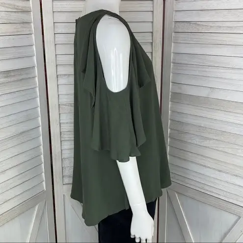 Love Riche Ruffle Sleeve Cold Shoulder Top Army Green Small V-neck