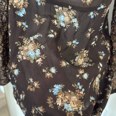 Sandro floral babydoll patchwork long sleeve blouse y2k sheer