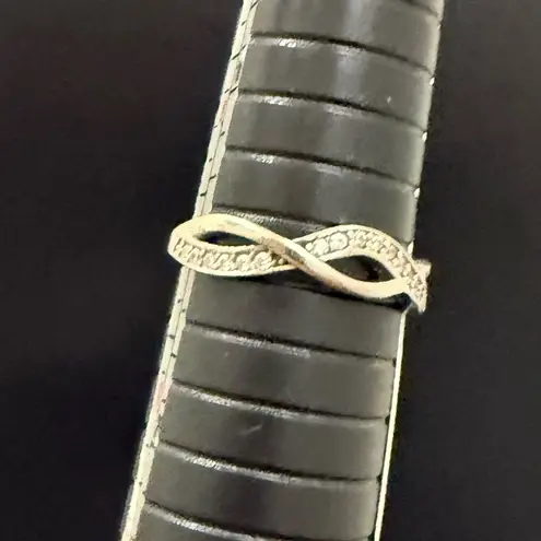 Vintage 925 Mexican Sterling Silver Pave CZ Love Infinity Ring Size 9