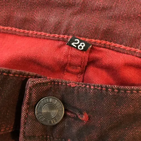 Kill City Womens Low Rise Skinny Jeans Burgundy Denim Goth Punk Size 28 Red