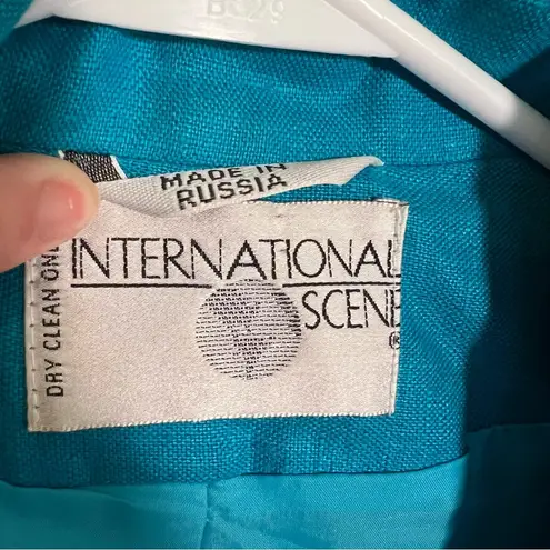 Vintage International Scene One Button Blazer Teal 6 Blue