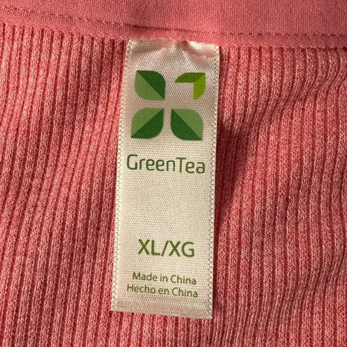 Green Tea X-Large Tunic Top Ribbed Short Sleeve Round Neck Stretch Twist Front