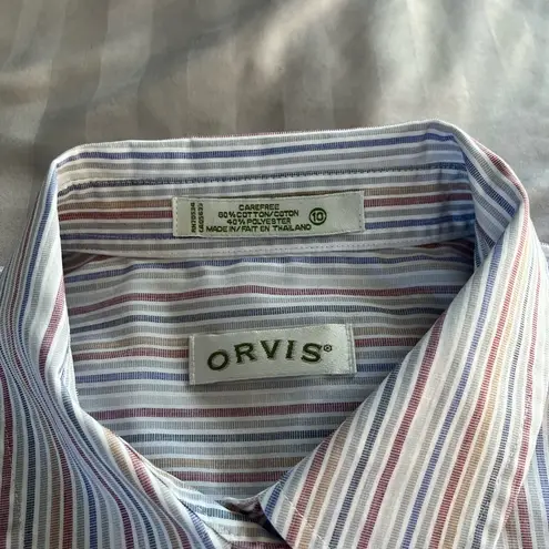 Orvis Cream and Tan Fitted Button Down Shirt with Dress Shirt Collar
