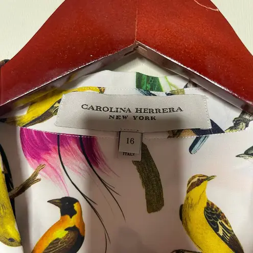 Carolina Herrera Multicolor Bird Print Button-Up Top Blouse sz 16