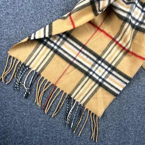V. Fraas Cashmink Plaid Scarf Beige German Made Unisex Classic Staple Wardrobe
