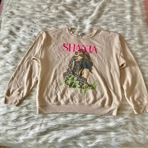 Free People  Beige Cream Shania Twain Let's Go Girls Crewneck Sweatshirt Sz M