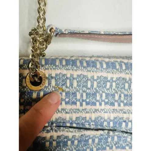 Sandro Paris Yza Blue White Tweed Gold Chain Crossbody Handle Shoulder Bag
