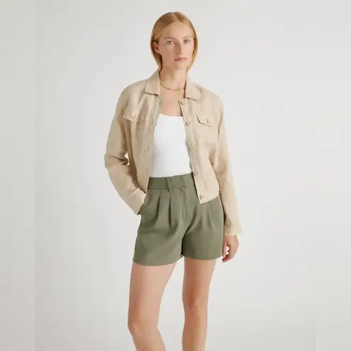 Quince Stretch Crepe Pleated Short in Olive Size 8 Green