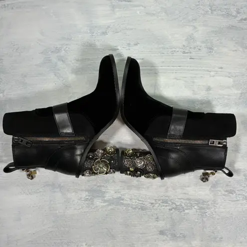 Coach EUC  Moto Bootie Tea Rose Block Heel Black Leather Suede Women's 5