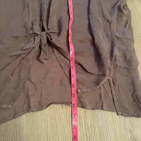 Maven West NWT Cargo Green Silky Cupro Button Down Shirt Tie Front Size Medium