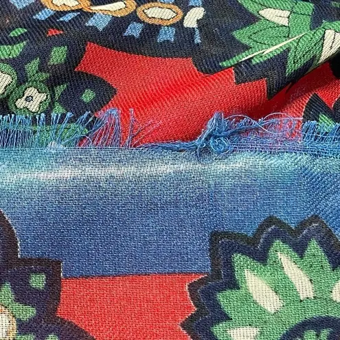 Women's Italian Scarf Kaleidoscope Floral Large Blue Red Green Fringe 52 X 54