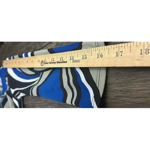 Bisou Bisou M Midi Dress Blue Gray White Stretch Abstract Print Modern Artsy