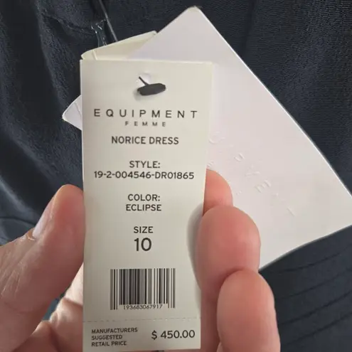 Equipment Navy Eclipse V Neck Pleated Viscose Midi Norice Dress Size 10 $450