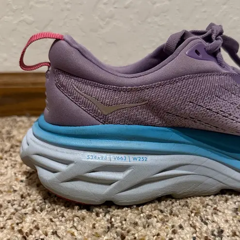 Hoka Women’s Bondi 8 Running Shoes Size 7B Turquoise Purple Cushioned Sneakers