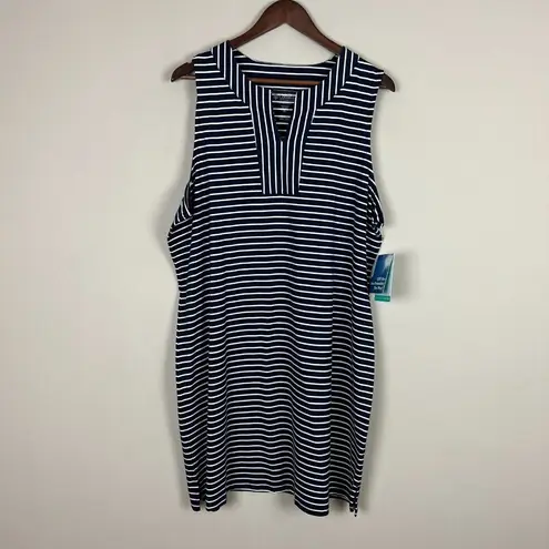 Coolibar Oceanside Tank Dress Womens XL Navy Blue Stripe Sleeveless UPF 50+ New