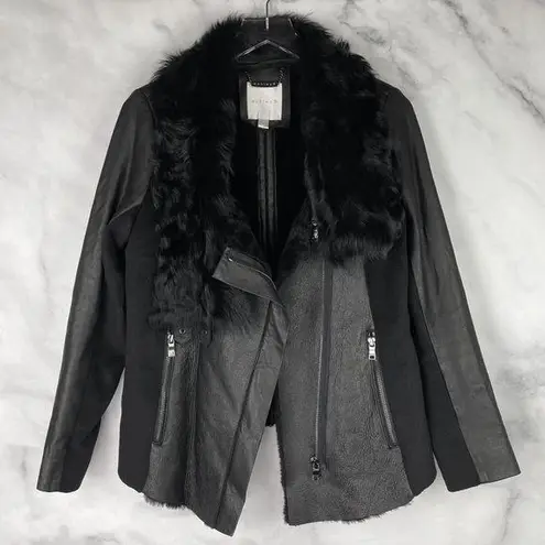 Boutique Ashley B Leather Shearling Wool Zipper Cowl Moto Biker Coat Jacket Black S $1795