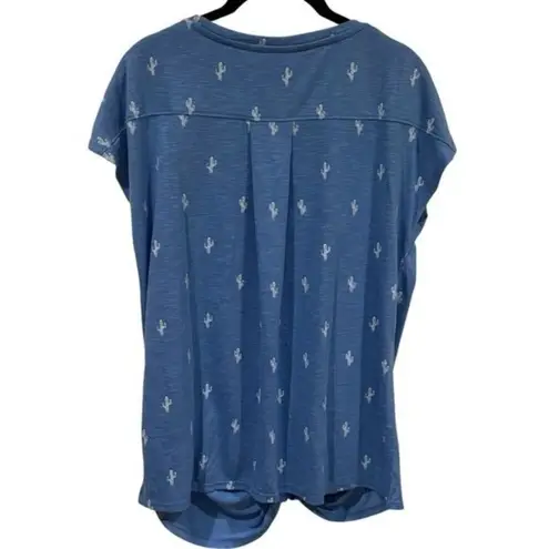 IZOD NEW  Blue and White Cacti Printed Tie Front Blouse Novelty Coastal Comfort L