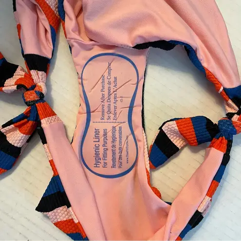 Kate Spade  Bikini Bottoms Multicolored Stripes Side Tie Bow REVERSIBLE Sz L NWT