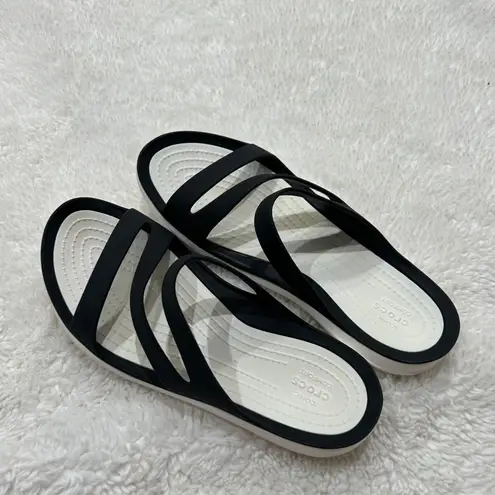 Crocs  Iconic Comfort Womens Swiftwater Sandals Black & White Slides Sz 8 SB #5