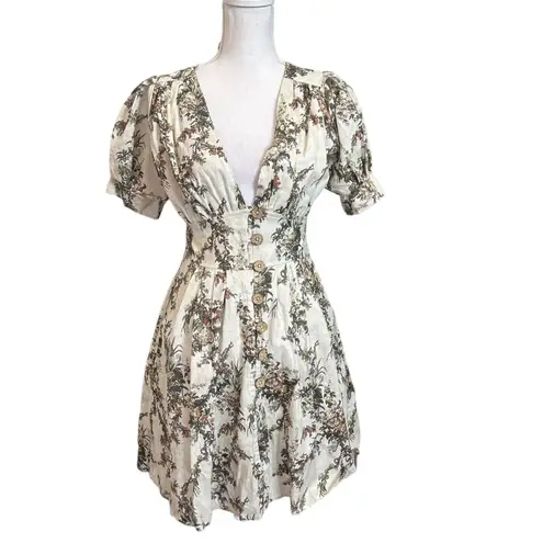 Agua Bendita Menta Dress Women’s Size Small Floral Fit & Flare Puff Sleeve Mini