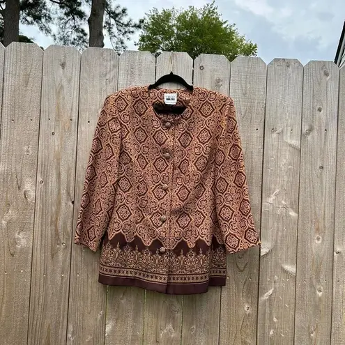 Leslie Fay Leslieā day brown boho king sleeve vintage top size 16