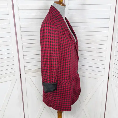 Vintage Chad Stevens Buffalo Check Long Boyfriend Blazer Red Black 12