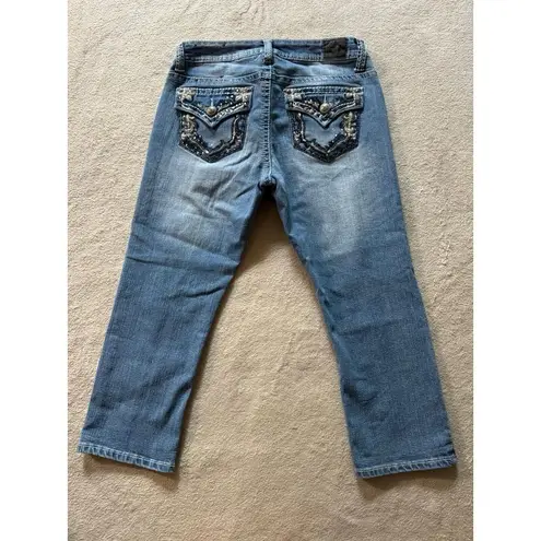 Love Nation Capri Blue Jeans Medium Wash Rhinestone Jeweled Pants Sz 8