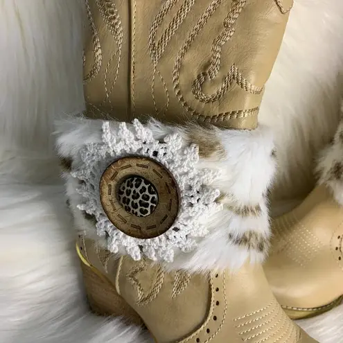 Handmade Womens Beige Animal Print Faux Fur Removable Boot Band One Size Tan