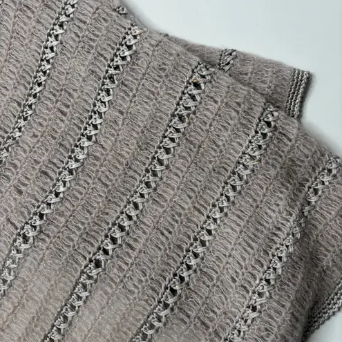 Hand Crocheted Mohair Blend Cardigan Sweater Womens M Beige Dusty Pink Knit SEE Tan Size M